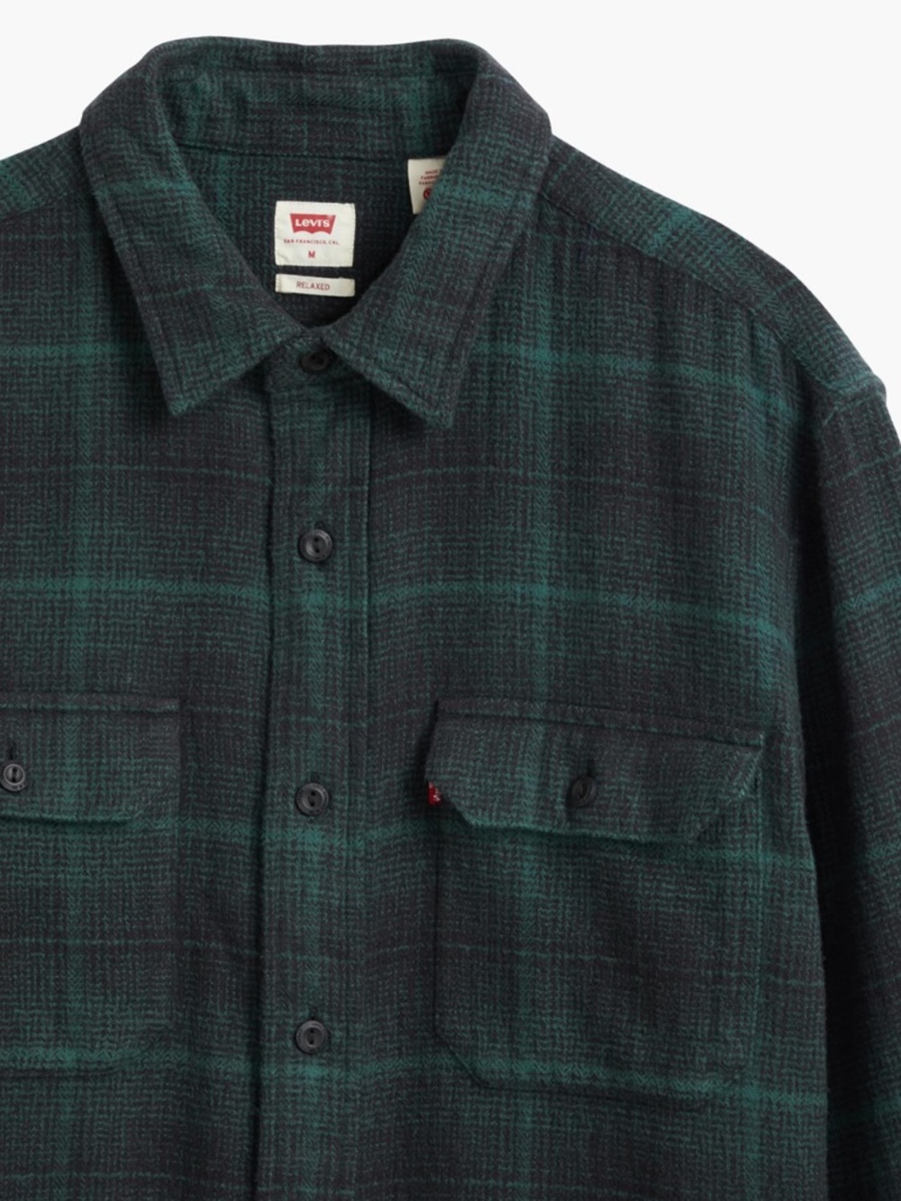 Levi's Dark Green and Black Flannel Plaid Worker Shirt - Picture 3 of 8